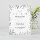 Winter Wonderland Quinceanera Silver Blush Kaart (Staand voorkant)