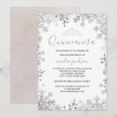 Winter Wonderland Quinceanera Silver Blush Kaart (Voorkant / Achterkant)