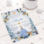 Winter Wonderland Quinceañera Sneeuwblauw Bloemen Kaart