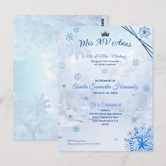 Winter Wonderland Quinceañera Uitnodiging (Voorkant / Achterkant)