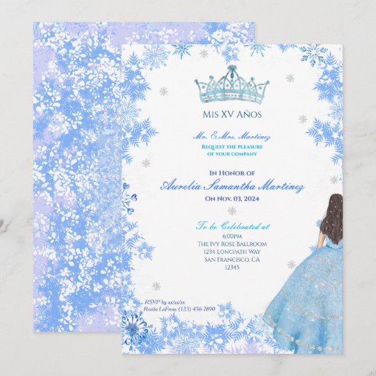 Winter Wonderland Quinceañera Uitnodiging (Voorkant / Achterkant)