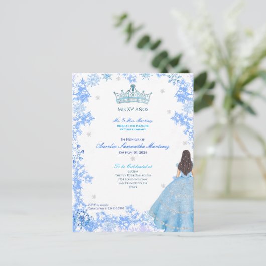 Winter Wonderland Quinceañera Uitnodiging (Staand voorkant)