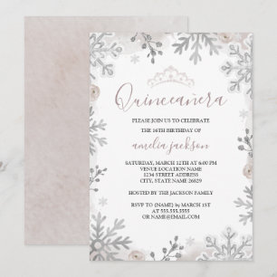 Winter Wonderland Quinceañera Zilveren Blos Kaart