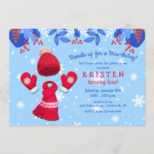 Winter Wonderland Red Birthday Invitation Kaart