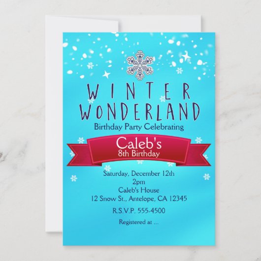 WINTER WONDERLAND Red Ribbon Party Uitnodiging (Voorkant)