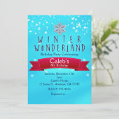 WINTER WONDERLAND Red Ribbon Party Uitnodiging (Staand voorkant)