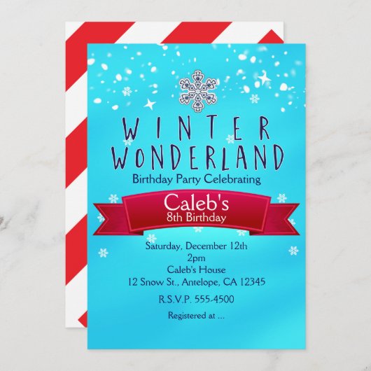 WINTER WONDERLAND Red Ribbon Party Uitnodiging (Voorkant / Achterkant)