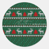 Winter Wonderland, Rendier Groen Dennengehout Ronde Sticker (Voorkant)