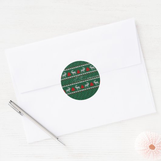 Winter Wonderland, Rendier Groen Dennengehout Ronde Sticker (Envelop)