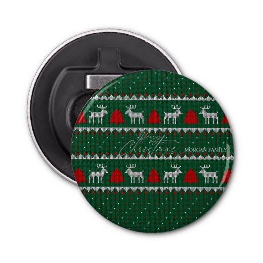 Winter Wonderland, Rendier Pine Tree Green Button Flesopener (Voorkant)
