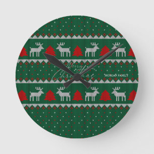 Winter Wonderland, Rendier Pine Tree Green Ronde Klok