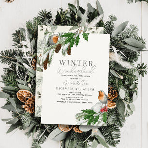 Winter Wonderland Robijnen & Sneeuw Baby Shower Kaart