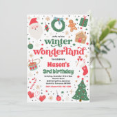 Winter Wonderland Rode Kerstmis Verjaardagsfeest Kaart (Staand voorkant)