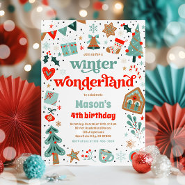 Winter Wonderland Rode Kerstmis Verjaardagsfeest Kaart