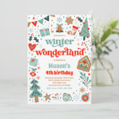 Winter Wonderland Rode Kerstmis Verjaardagsfeest Kaart (Staand voorkant)