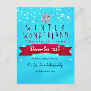 Winter Wonderland Rode lint Blauwe Kerstkaart Feestdagenkaart