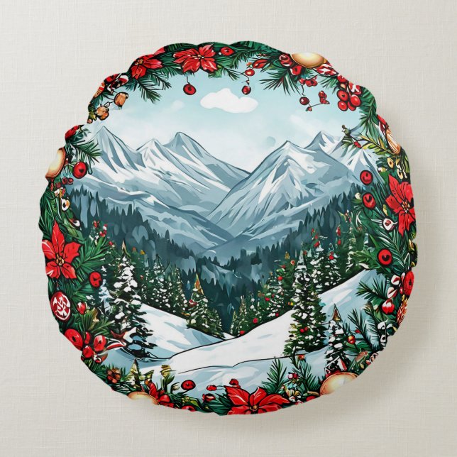 Winter Wonderland Ronde Kussen Kerstversiering (Voorkant)