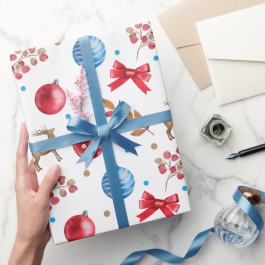 Winter Wonderland rood & blauw Cadeaupapier (Geschenken)