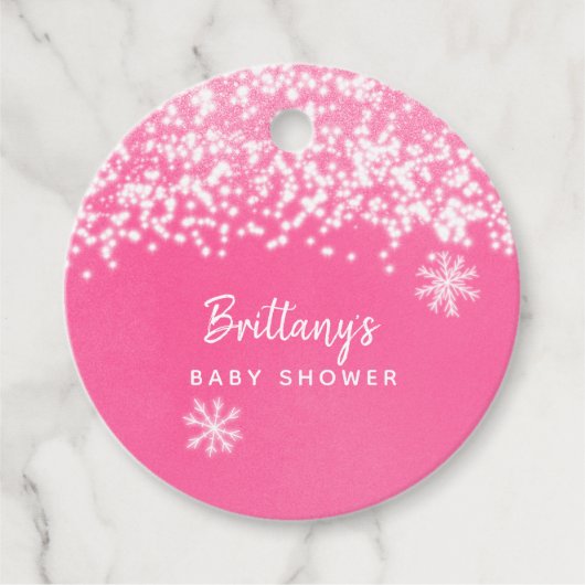 Winter Wonderland Roze Baby shower Bedankjes Labels (Voorkant)