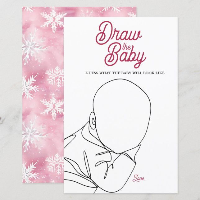 Winter Wonderland Roze Baby shower Spel Draw Baby (Voorkant / Achterkant)