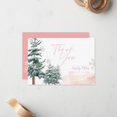 Winter Wonderland roze bedankje Notitiekaartje (Voorkant / Achterkant in situ)