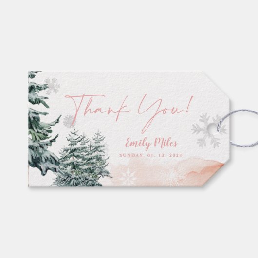 Winter Wonderland Roze Bedankt Cadeaulabel (Voorkant (Horizontaal))