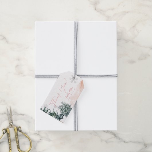 Winter Wonderland Roze Bedankt Cadeaulabel (Met Touw)