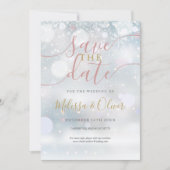 Winter Wonderland roze en goud Save The Date (Voorkant)