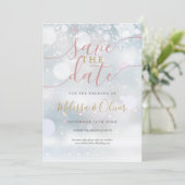 Winter Wonderland roze en goud Save The Date (Staand voorkant)
