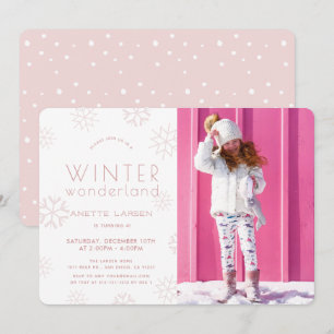 Winter Wonderland Roze Girl Foto Birthday Kaart
