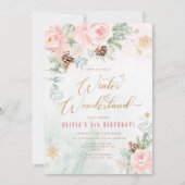 Winter wonderland roze gouden sneeuwvlokken verjaa kaart (Voorkant)