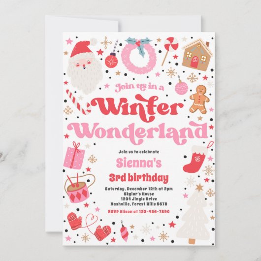 Winter Wonderland Roze Kerstmis Verjaardagsfeest Kaart (Voorkant)