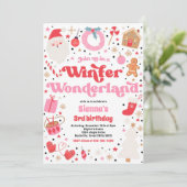 Winter Wonderland Roze Kerstmis Verjaardagsfeest Kaart (Staand voorkant)