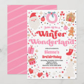 Winter Wonderland Roze Kerstmis Verjaardagsfeest Kaart (Voorkant / Achterkant)