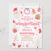 Winter Wonderland Roze Kerstmis Verjaardagsfeest Kaart (Voorkant)