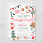 Winter Wonderland Roze Kerstmis Verjaardagsfeest Kaart (Voorkant)