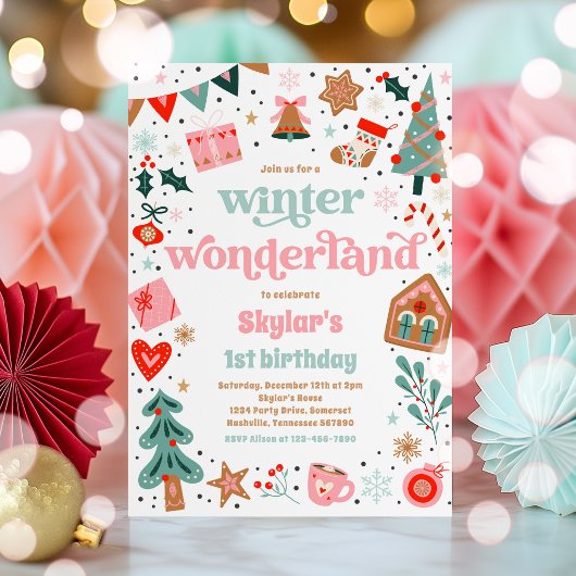 Winter Wonderland Roze Kerstmis Verjaardagsfeest Kaart