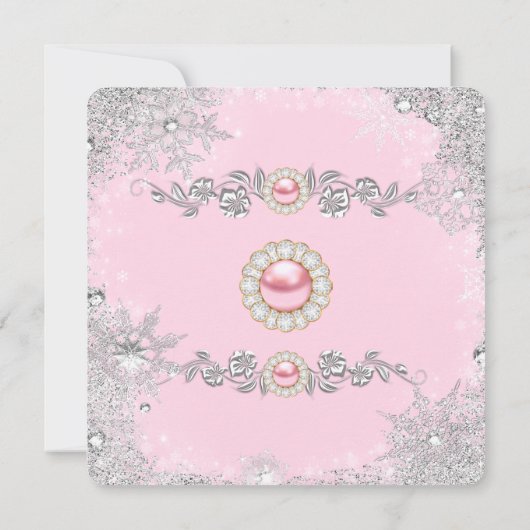 Winter Wonderland Roze Pearl Snowflake Birthday Kaart (Achterkant)