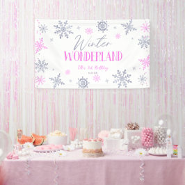 Winter Wonderland Roze Sneeuwvlok Verjaardagsfeest Spandoek