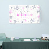 Winter Wonderland Roze Sneeuwvlok Verjaardagsfeest Spandoek (Beurs)