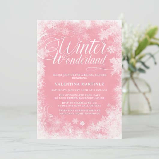 Winter Wonderland Roze Snowflakes Vrijgezellenfees Kaart (Staand voorkant)