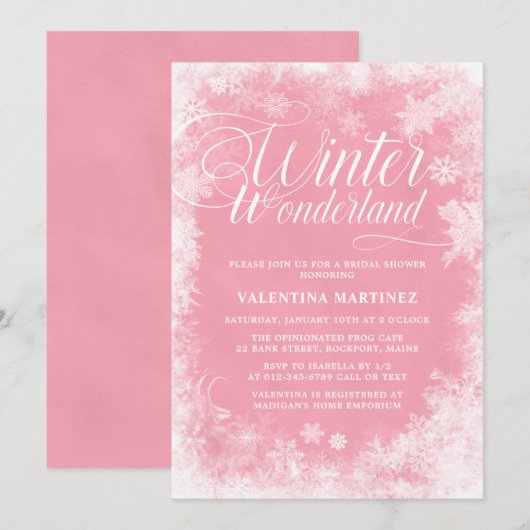 Winter Wonderland Roze Snowflakes Vrijgezellenfees Kaart (Voorkant / Achterkant)