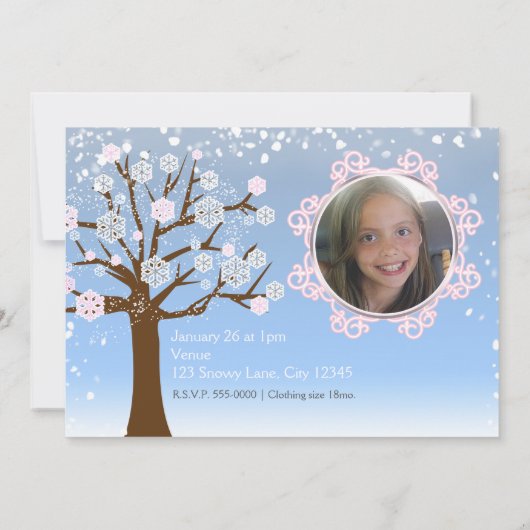 Winter Wonderland Roze Verjaardag Fotouitnodiging Kaart (Achterkant)