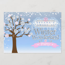 Winter Wonderland Roze Verjaardag Fotouitnodiging Kaart