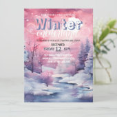 Winter Wonderland Roze Waterverf met Glitter Kaart (Staand voorkant)