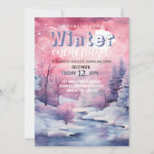 Winter Wonderland Roze Waterverf met Glitter Kaart (Voorkant)