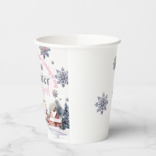 Winter Wonderland Roze Waterverf Papieren Bekers (Links)