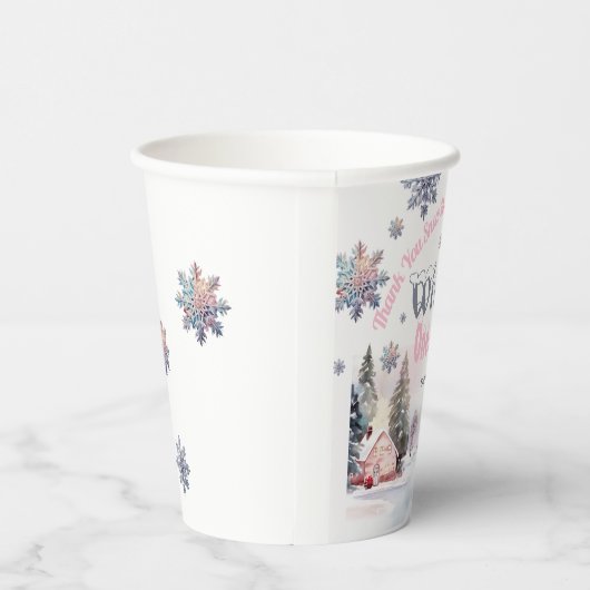 Winter Wonderland Roze Waterverf Papieren Bekers (Rechts)