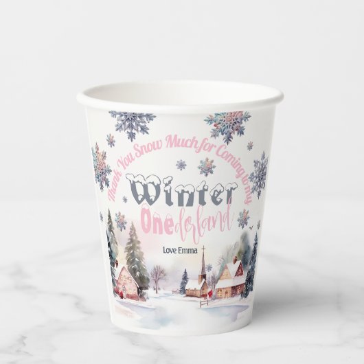 Winter Wonderland Roze Waterverf Papieren Bekers (Voorkant)