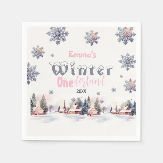 Winter Wonderland Roze Waterverf Servet (Voorkant)